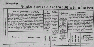 Erfasste Angaben Volkszählung 1867 linke Hälfte